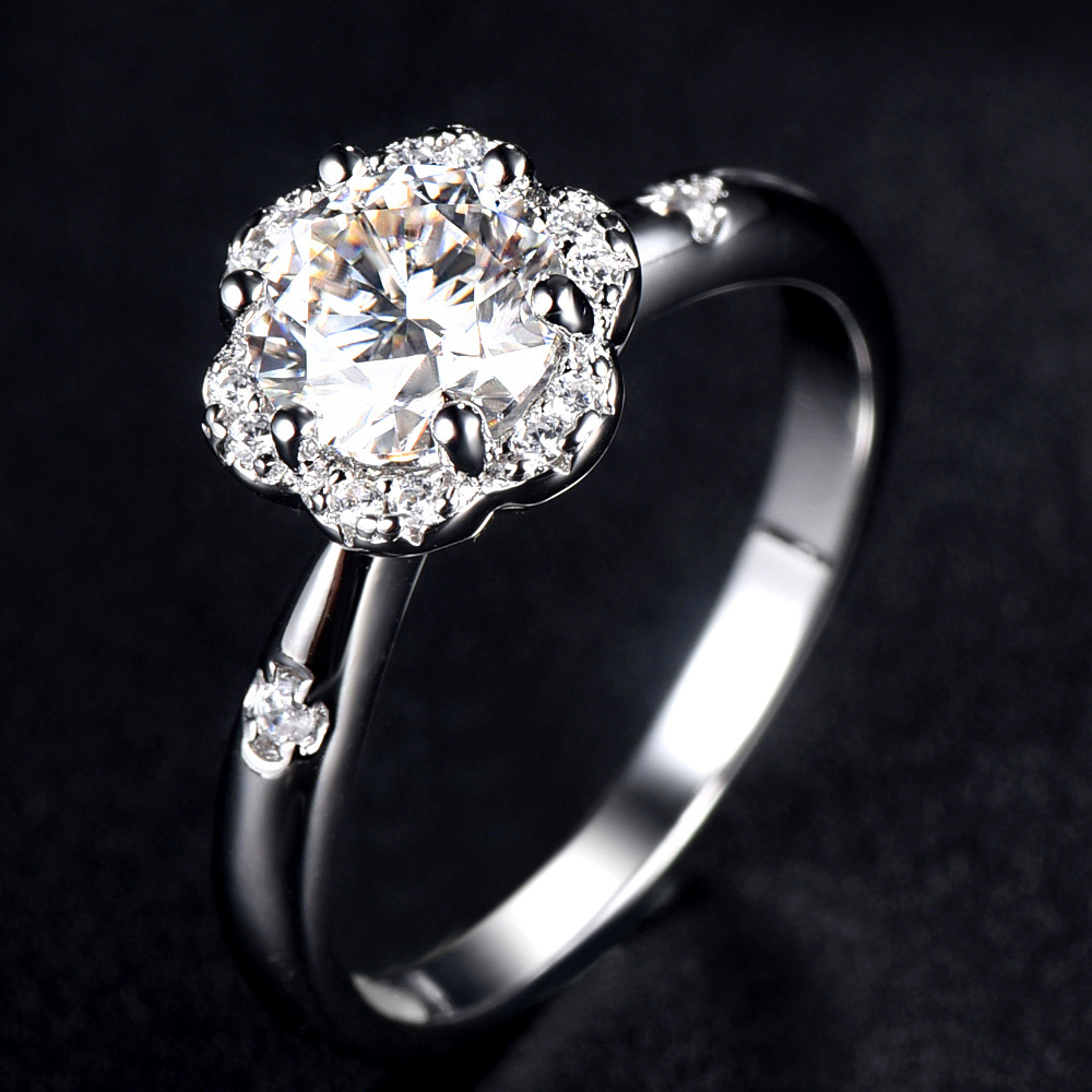 💍Ladies Wedding Flower s925 Sterling Silver Moissan Diamond Ring