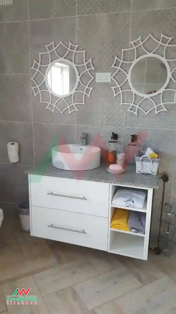 Top Sink Bathroom Vanity With Grey Engineered Stone