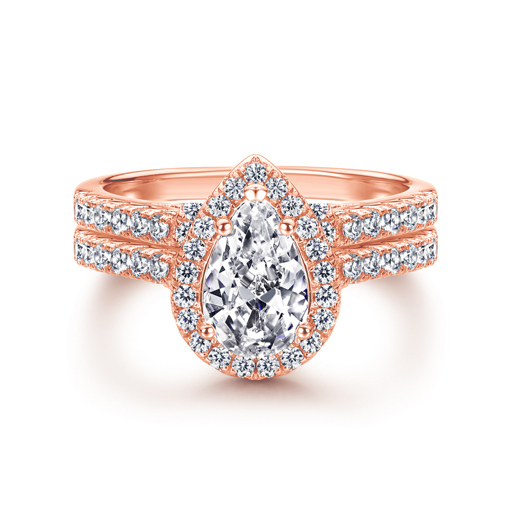 💍Original s925 Sterling Silver Ring Drop-Shaped Female Wedding Engagement Set Ring