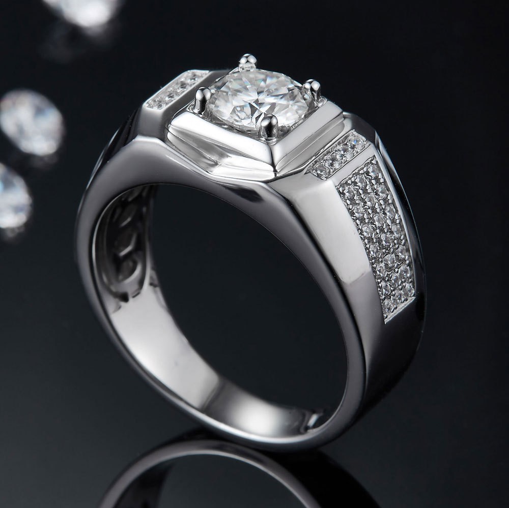 💍2022 Men's Wedding Platinum One Carat Moissanite Diamond s925 Sterling Silver Ring