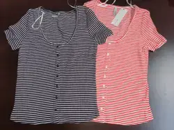 Button Front Striped tops
