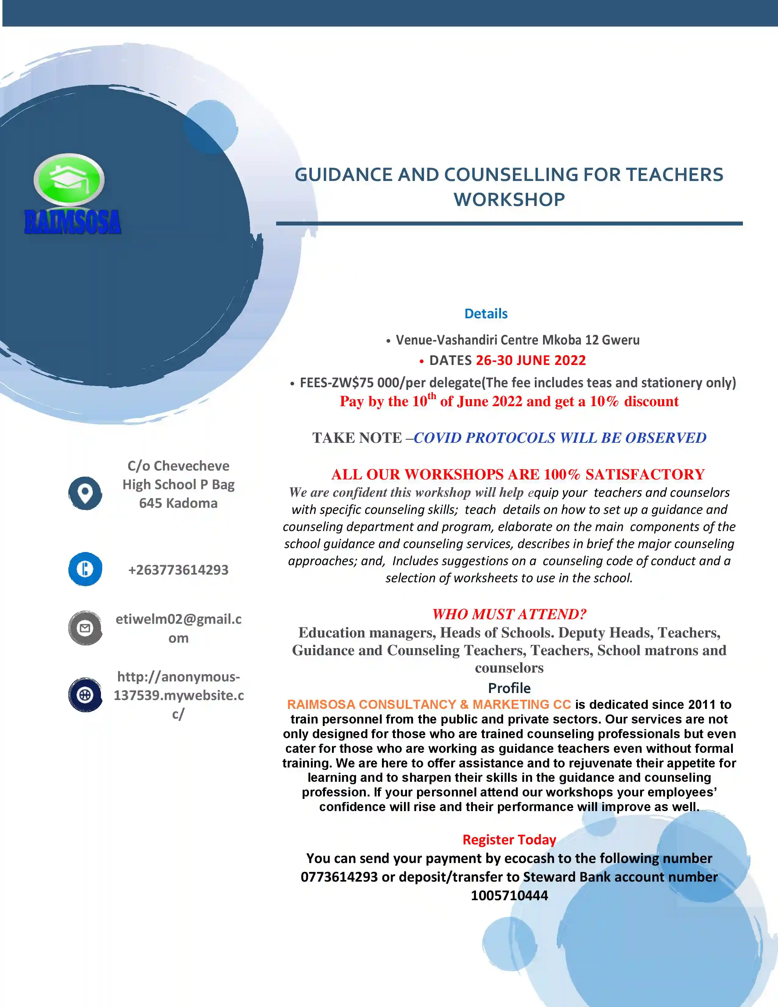 GUIDANCE AND COUNSELLING FOR TEACHERS WORKSHOP