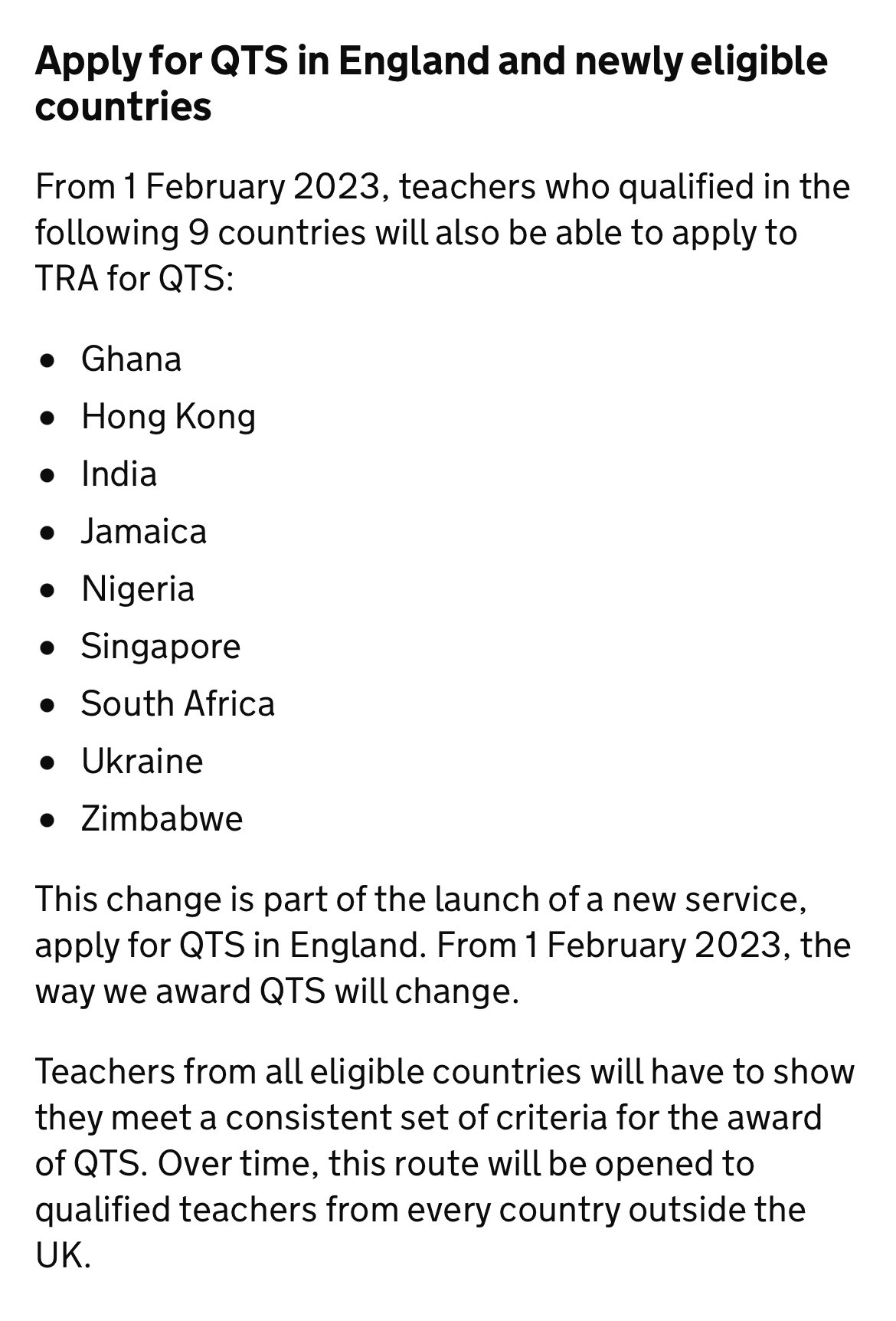 The is seeking to attract teachers that qualified in Zimbabwe, to get them to work in England. An article published on UK government website https://www.gov.uk/government/publications/apply-for-qualified-teacher-status-qts-if-you-teach-outside-the-uk/routes-to-qualified-teacher-status-qts-for-teachers-and-those-with-teaching-experience-outside-the-uk says that teachers will not be able to apply to teach in the UK starting 1 February 2023.
Zimbabweans will be able to apply for a UK professional teaching qualification called qualified teacher status (QTS). This will be possible through the UK's Teaching Regulation Agency (TRA). The pbulication by the UK government announcing this change was published on 1 December 2022.